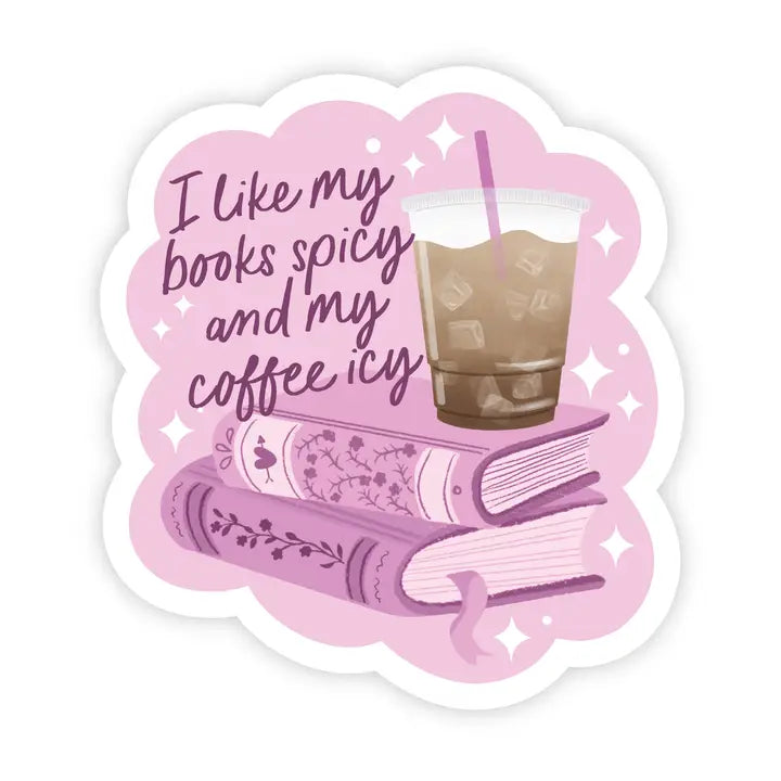 'BOOKS SPICY, COFFEE ICY' STICKER