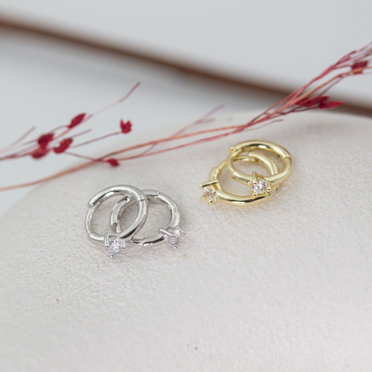 TINY CRYSTAL MICRO HUGGIES in GOLD or SILVER