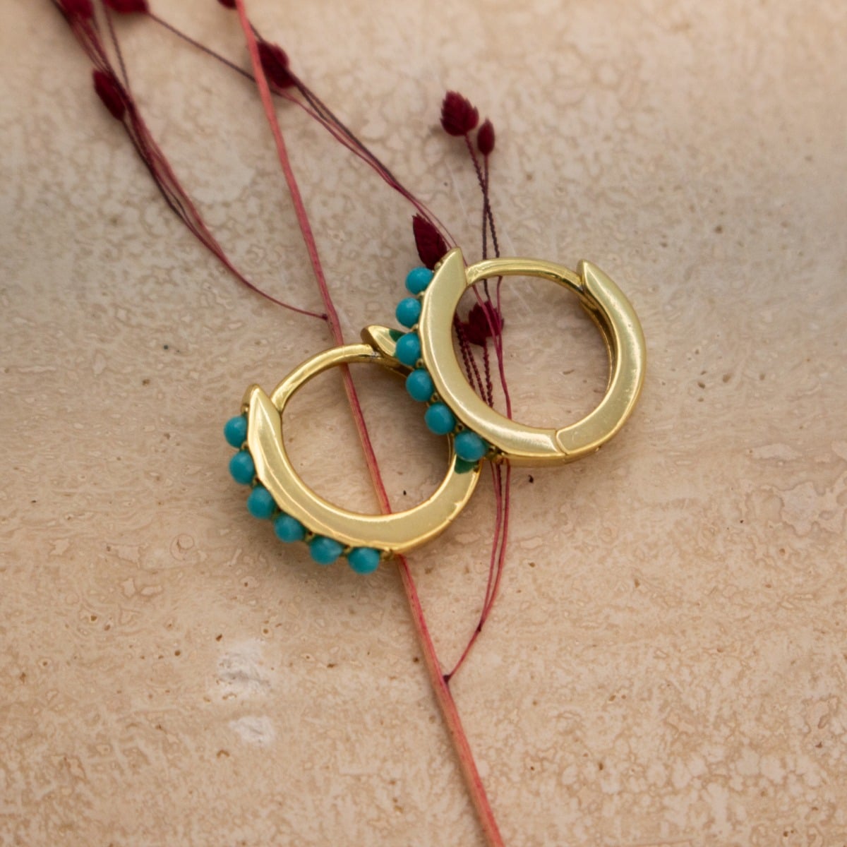 TURQUOISE HUGGIES in GOLD
