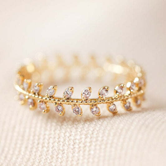 GOLD CRYSTAL LEAVES RING
