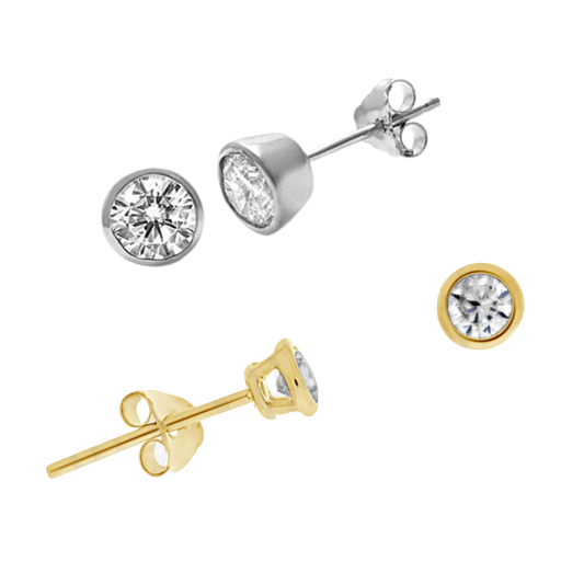 ROUND CRYSTAL STUDS in GOLD or SILVER