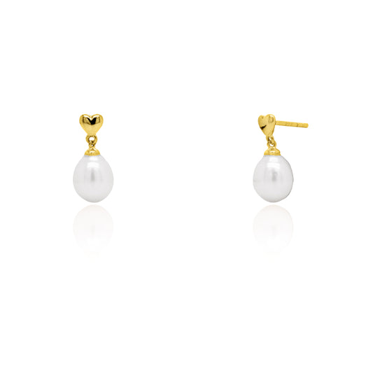 GOLD HEART/PEARL DROP STUDS